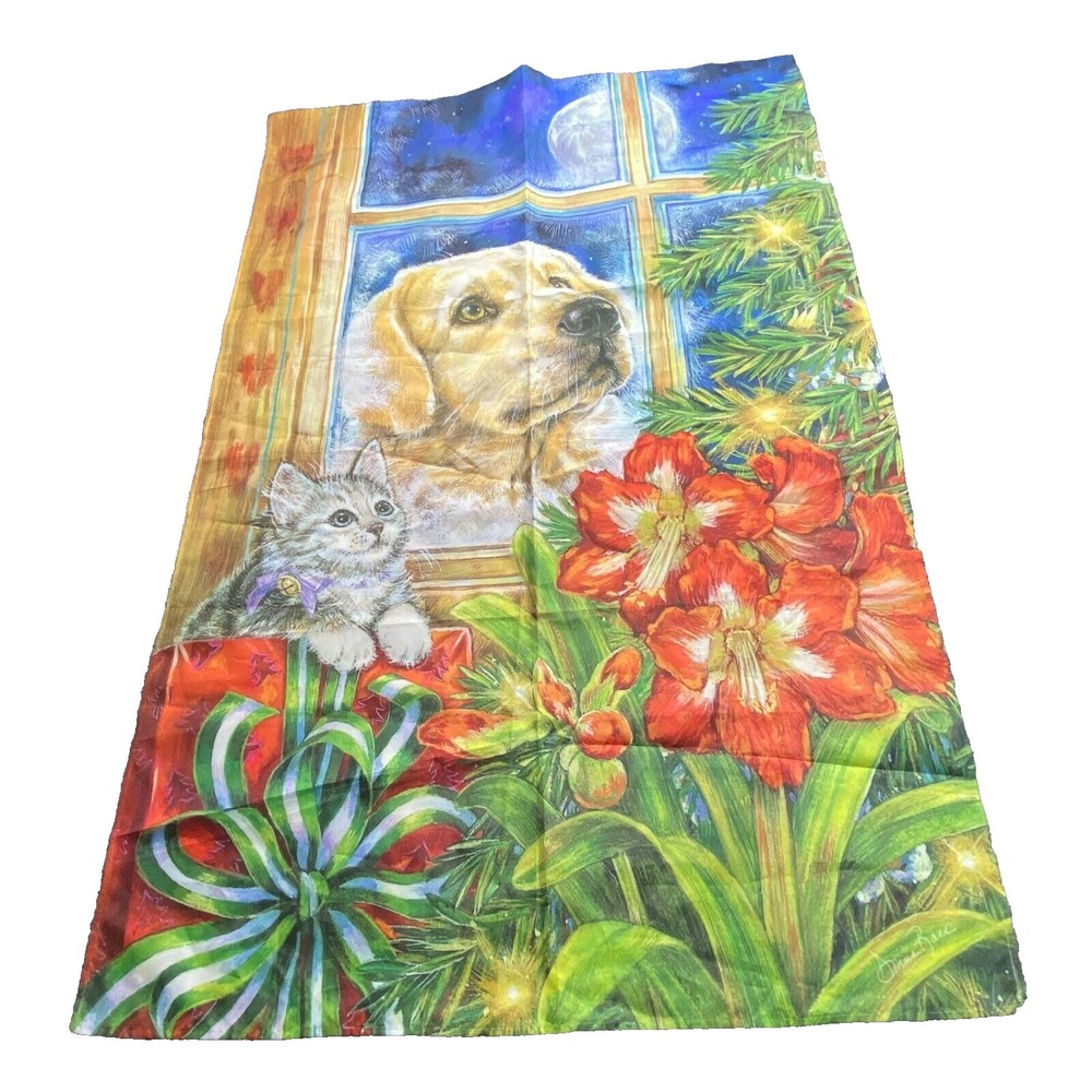 Evergreen Donna Race Dog Cat House Flag 43x29 Peaceful Pets 2012 Holiday‎ Xmas